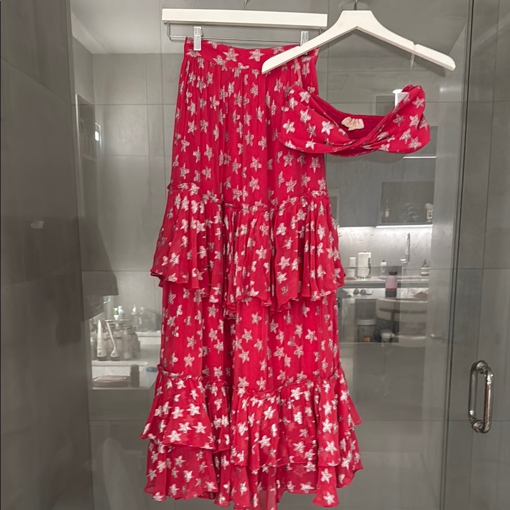 Rococo Sand Red Floral Skirt Set